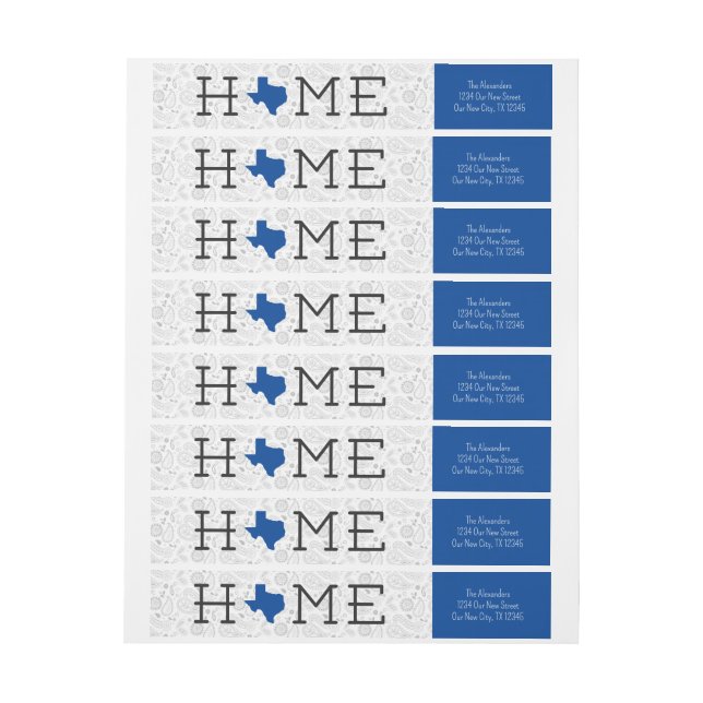 Bande Pour Adresse De Retour Blue HOME Texas (Feuille)