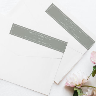Bande Pour Adresse De Retour Cadre Script Élégant Vert Blanc Mariage