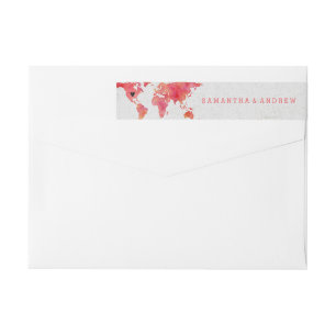 Bande Pour Adresse De Retour Carte du monde de l'aquarelle Mariage de destinati