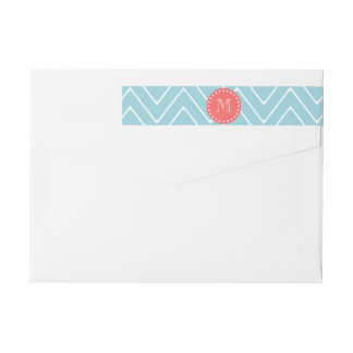 Bande Pour Adresse De Retour Chevron bleu et corail avec Monogramme personnalis