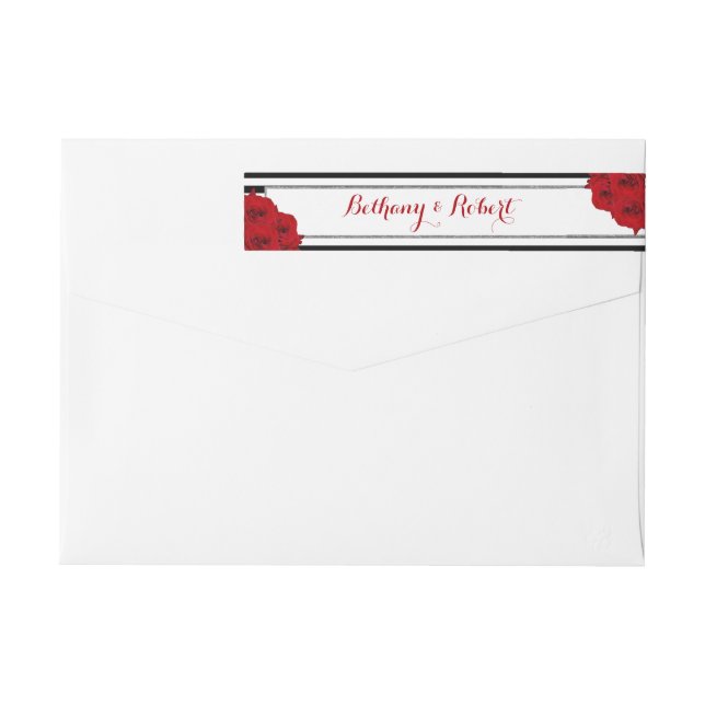 Bande Pour Adresse De Retour Chic Moderne Luxe Mariage Collection - Roses rouge (Dos)