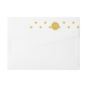 Bande Pour Adresse De Retour Coeurs de Parties scintillant d'or avec Monogramme