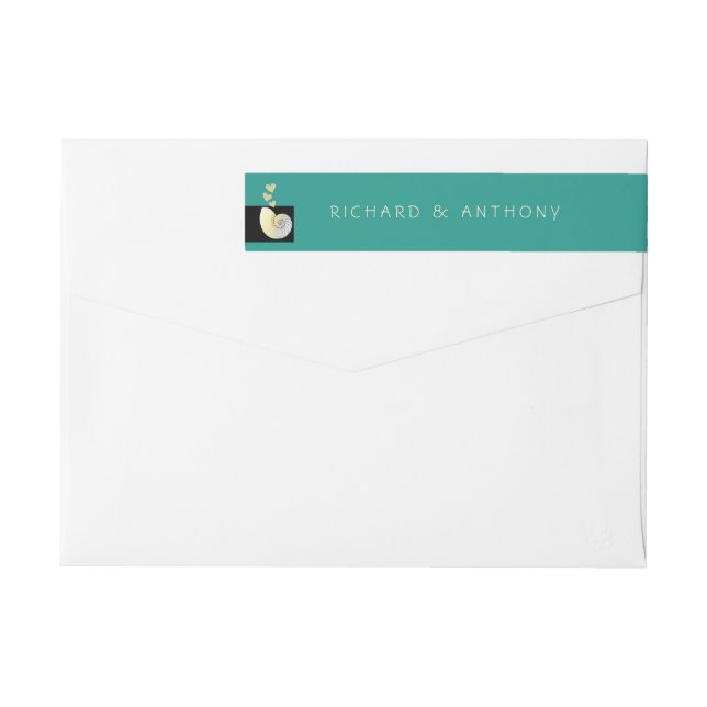 Bande Pour Adresse De Retour Coquillage et Coeurs, Mariage plage (Dos)