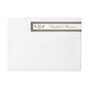Bande Pour Adresse De Retour Country Rustic Monogramme Branche & Mariage Burlap