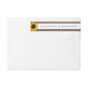 Bande Pour Adresse De Retour Country Rustic Tournesol & Mariage Burlap