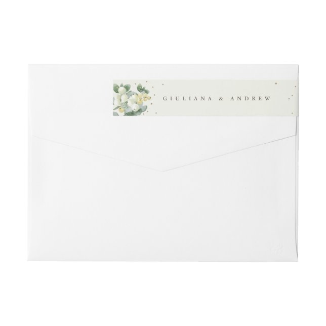 Bande Pour Adresse De Retour Crème Snowberry+Eucalyptus Mariage Classique (Dos)