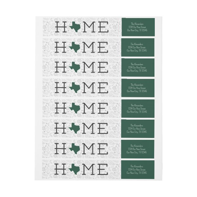 Bande Pour Adresse De Retour Dark Green HOME Texas (Feuille)