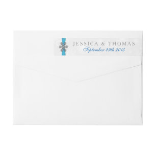 Bande Pour Adresse De Retour Diamante Snowflake & Blue Ribbon Mariage d'hiver
