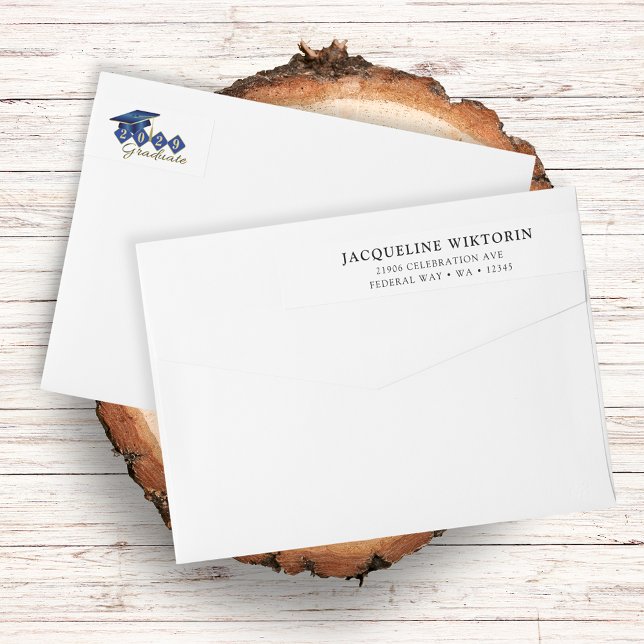 Bande Pour Adresse De Retour Élégant Blue Gold Graduation Adresse de retour (Elegant Blue Gold Graduation Return Address Wrap Around Label)