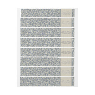 Bande Pour Adresse De Retour Elégant Mariage bleu et beige Damask