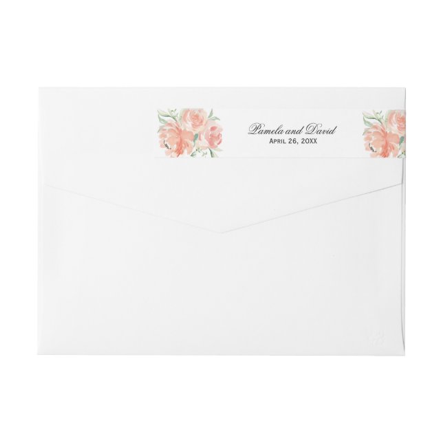 Bande Pour Adresse De Retour Elégant Mariage floral de la Pêche (Dos)
