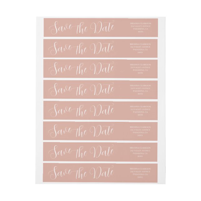Bande Pour Adresse De Retour Élégant mariage rose Dusty moderne Enregistrer la  (Feuille)
