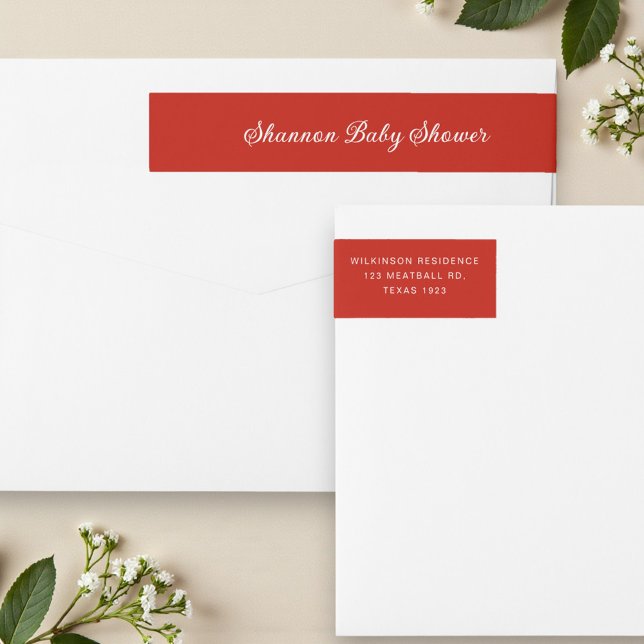 Bande Pour Adresse De Retour Elegant Red Script Baby Shower (Créateur téléchargé)
