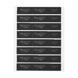 Bande Pour Adresse De Retour Élégant script blanc et gris sur Mariage noir