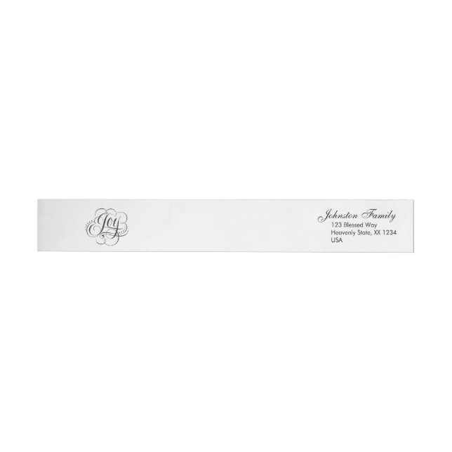 Bande Pour Adresse De Retour Fancy JOY Noël Calligraphie noir sur blanc (Individuel)