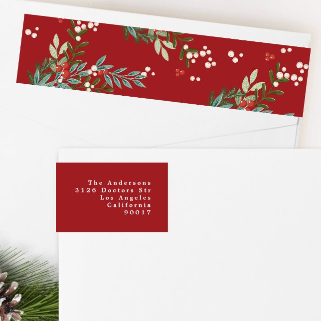 Bande Pour Adresse De Retour Festif Botanique Floral Christmas Retourner l'adre (Créateur téléchargé)