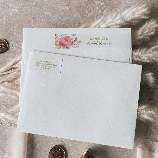 Bande Pour Adresse De Retour Fête des mariées des fleurs de tourbe rose et de p (Créateur téléchargé)