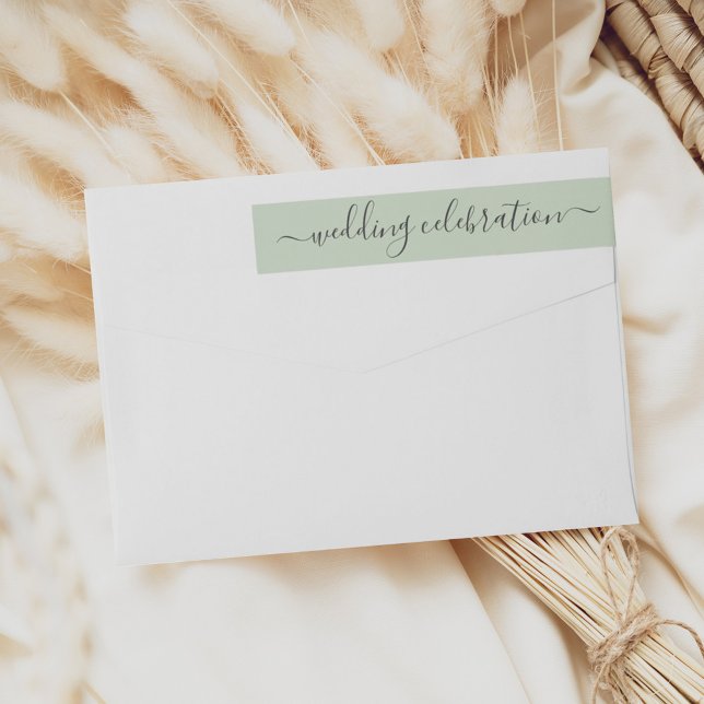 Bande Pour Adresse De Retour Fête du Mariage moderne Soft Green Script (Créateur téléchargé)