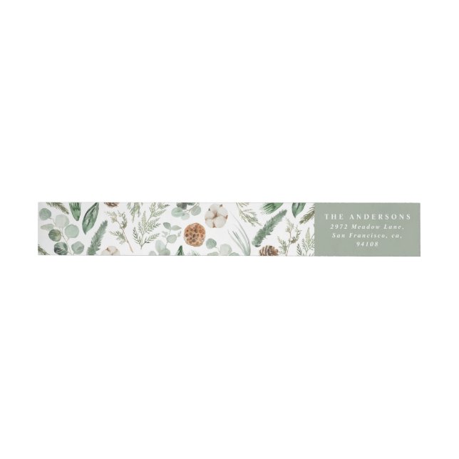 Bande Pour Adresse De Retour Feuillage minimal moderne feuillage vert d'hiver f (Individuel)