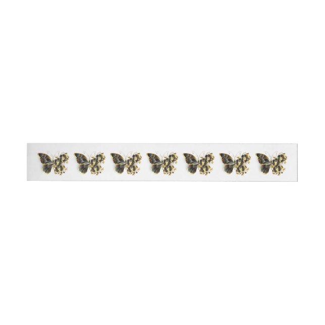 Bande Pour Adresse De Retour Gold flower Butterfly with Black Orchid (Individuel)