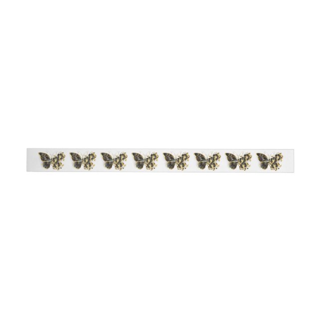 Bande Pour Adresse De Retour Gold flower Butterfly with Black Orchid (Individual)