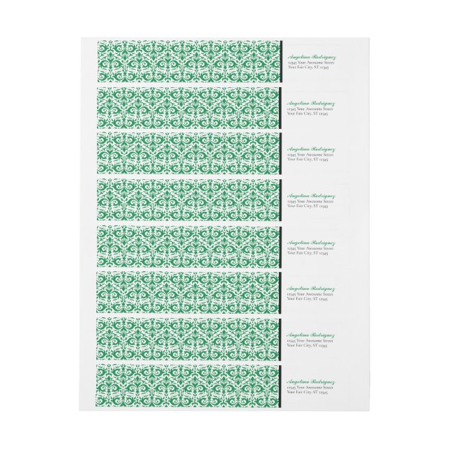 Bande Pour Adresse De Retour Graduation du modèle vert Damask (Feuille)