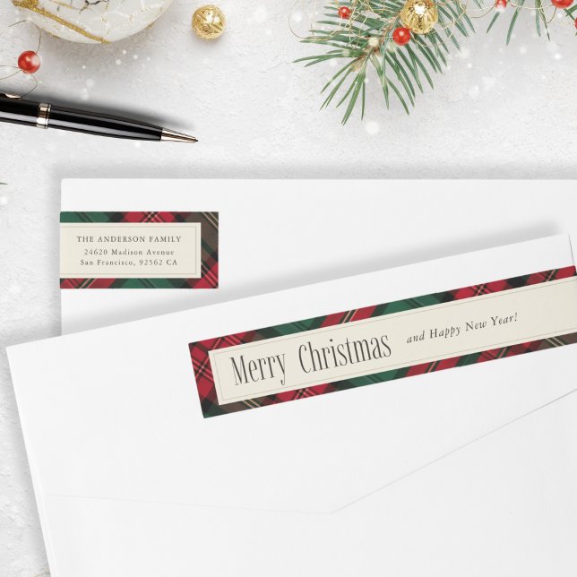 Bande Pour Adresse De Retour Green and Red Elegant Plaid Christmas Adresse (Green and Red Elegant Plaid Christmas Address Wrap Around Label)