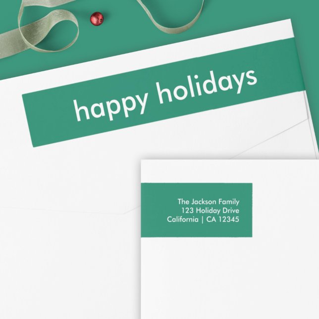 Bande Pour Adresse De Retour Joyeuses fêtes | Adresse de retour verte simple (Créateur téléchargé)