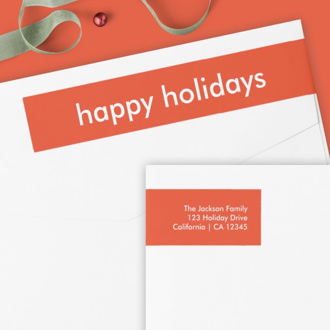 Bande Pour Adresse De Retour Joyeuses fêtes | Moderne Simple Minimal Rouge Lumi (Créateur téléchargé)