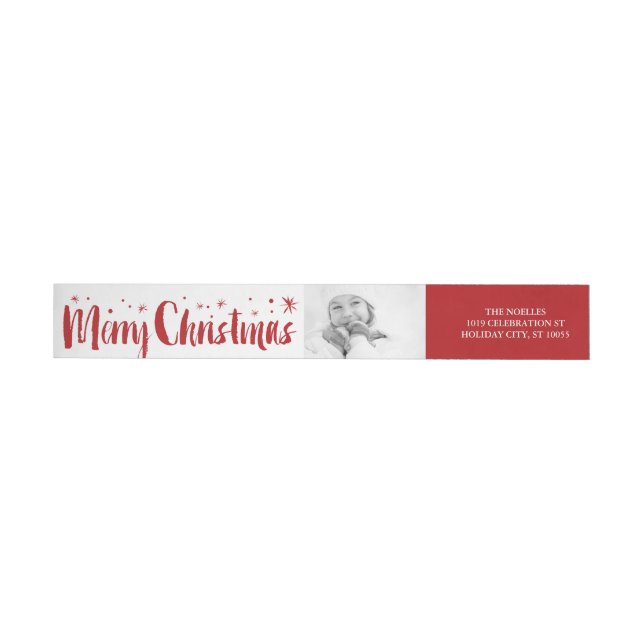 Bande Pour Adresse De Retour Joyeux Noël Pinceau Script Étoiles Adresse photo (Individuel)