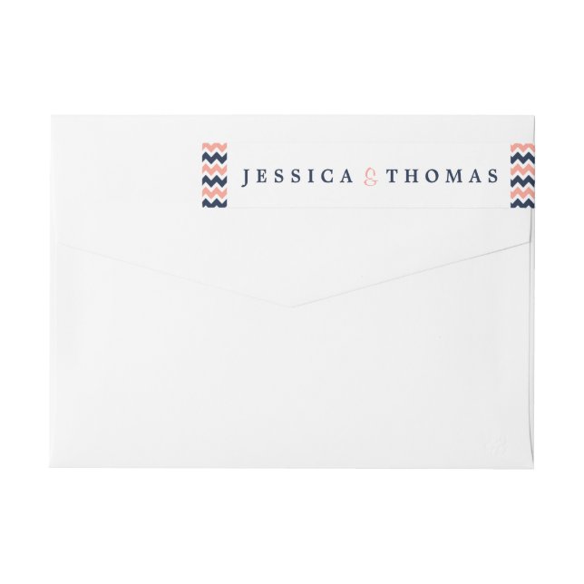 Bande Pour Adresse De Retour La collection Mariage moderne Chevron - Rose & Nav (Dos)
