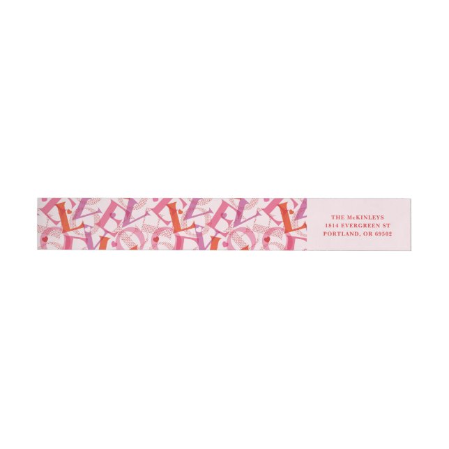 Bande Pour Adresse De Retour LOVE Typographie Motif Saint Valentin (Individuel)