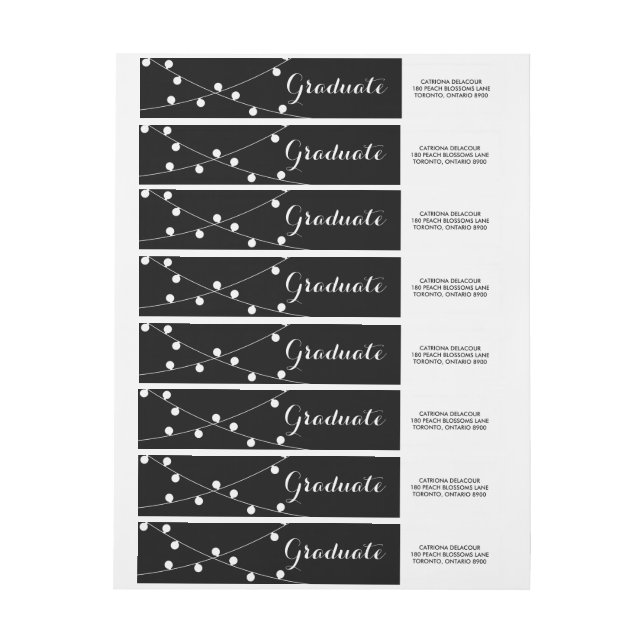 Bande Pour Adresse De Retour Lumières Fée Blanche | Graduation noire (Feuille)