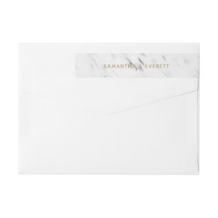 Bande Pour Adresse De Retour Marbre blanc élégant et Mariage moderne Gold