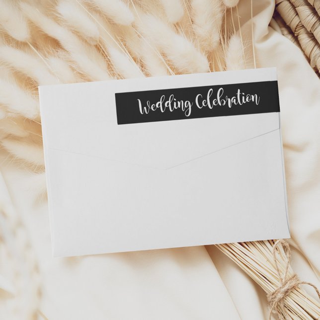 Bande Pour Adresse De Retour Mariage Célébration noir manuscrit (Créateur téléchargé)