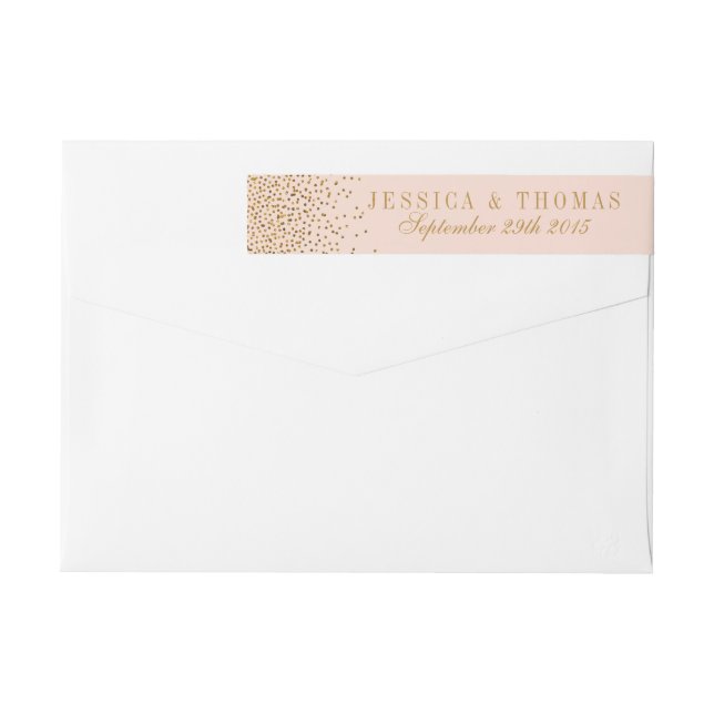 Bande Pour Adresse De Retour Mariage Confetti rose et or (Dos)