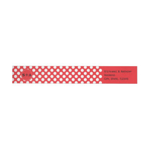 Bande Pour Adresse De Retour Mariage de points Polka blanc et rouge monogramme
