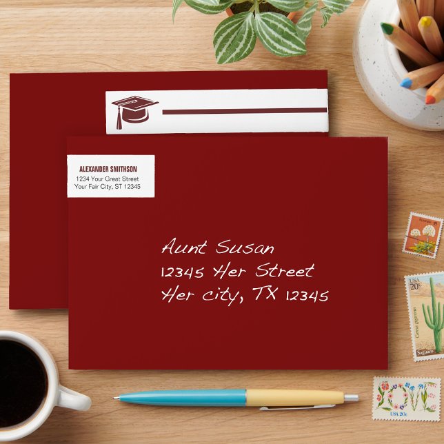 Bande Pour Adresse De Retour Maroon Bold Casquette Graduation envelopper autour (Créateur téléchargé)