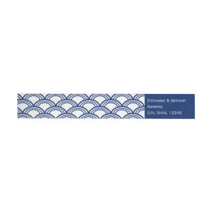 Bande Pour Adresse De Retour Monogram Royal Blue Seigaiha Motif Mariage