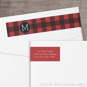 Bande Pour Adresse De Retour Monogramme de Motif de buffle rouge et noir rustiq