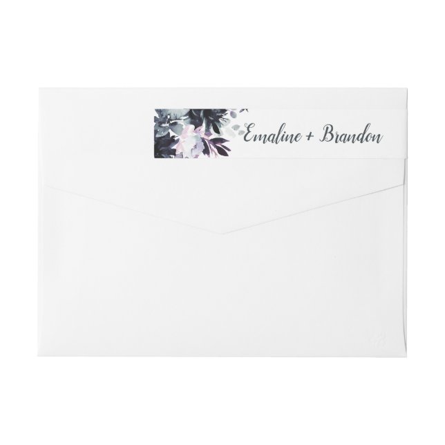 Bande Pour Adresse De Retour Nocturne Floral Marine Aquarelle Monogramme Mariag (Dos)