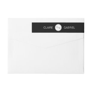 Bande Pour Adresse De Retour Noir et blanc minimaliste mariage moderne monogram