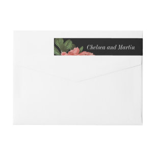 Bande Pour Adresse De Retour Noir rose floral vintage et blanc
