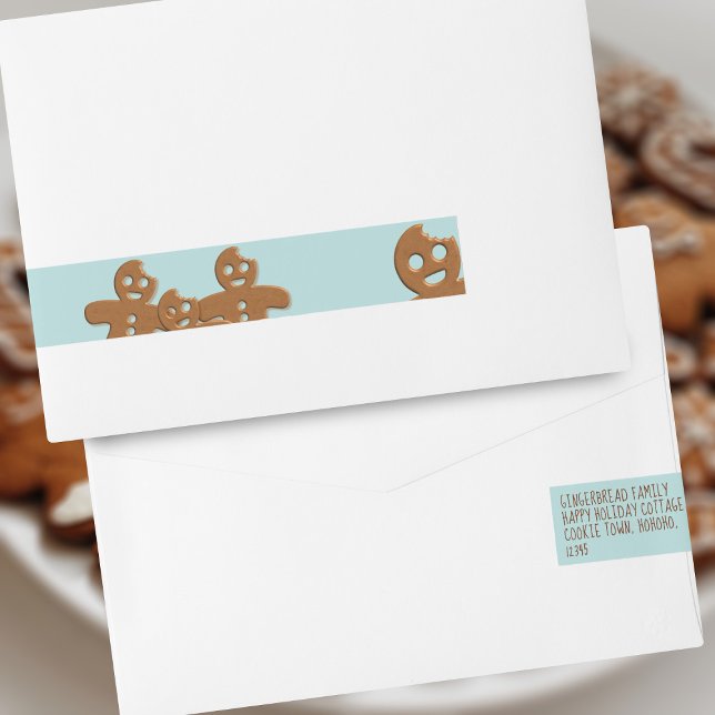 Bande Pour Adresse De Retour Pain d'épices Hommes Noël Retourner Adresse Étique (Cute gingerbread cookies wraparound labels waiting for you to add your address. Happy Holidays!)