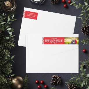 Bande Pour Adresse De Retour Photo de Noël Merry and Bright rayé rouge