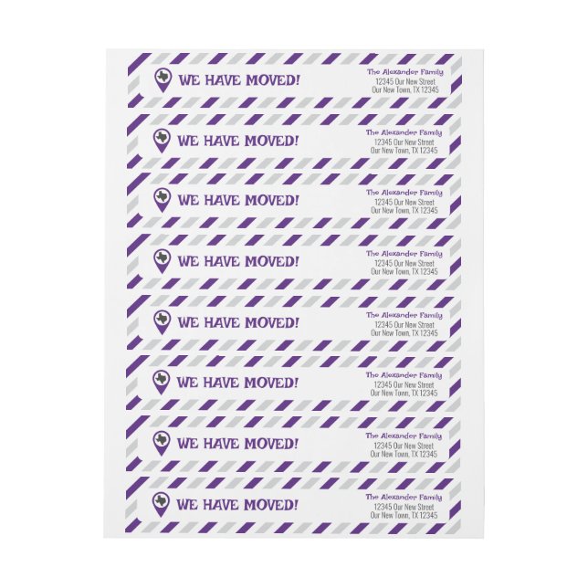 Bande Pour Adresse De Retour Purple Nous Avons Déménagé Déménagé (Feuille)