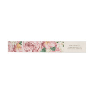 Bande Pour Adresse De Retour Rose Vintage Aquarelle et Motif Hydrangea
