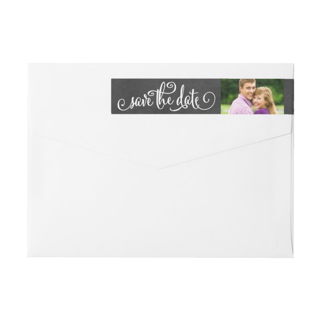 Bande Pour Adresse De Retour Rustic Script Chalkboard Photo Enregistrer la date (Dos)