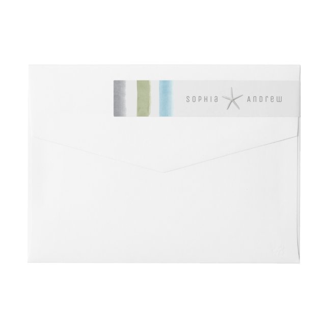 Bande Pour Adresse De Retour Rustique aquarelle rayures nautique mariage plage  (Dos)
