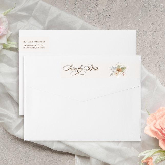 Bande Pour Adresse De Retour Script botanique Rose d'automne rustique (Créateur téléchargé)